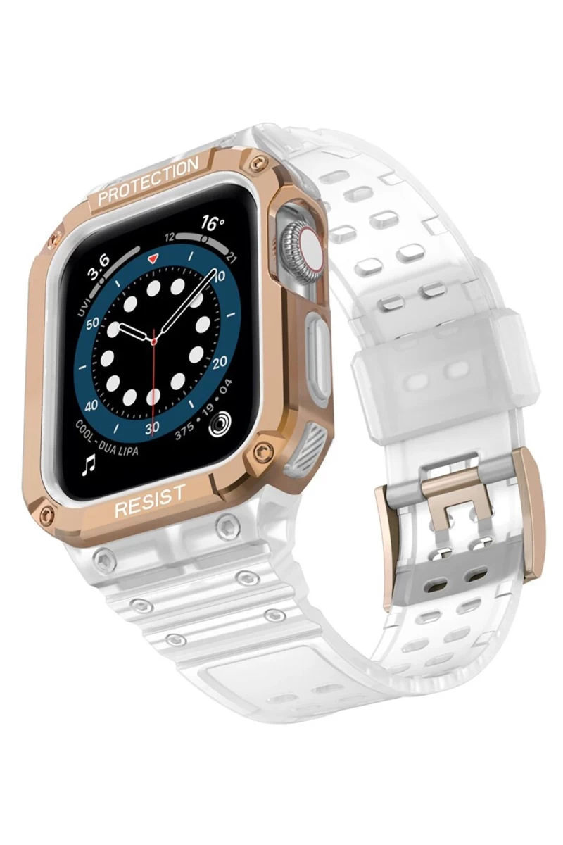 Apple Watch 42mm Uyumlu KR401 Silikon Kordon - Beyaz-Rose