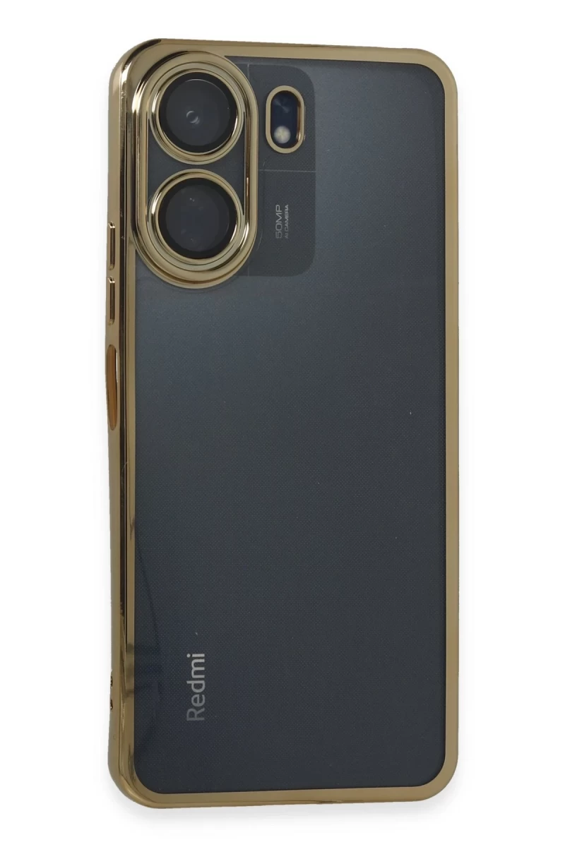 Xiaomi Redmi 13C Uyumlu Kılıf Lensli Silikon - Gold