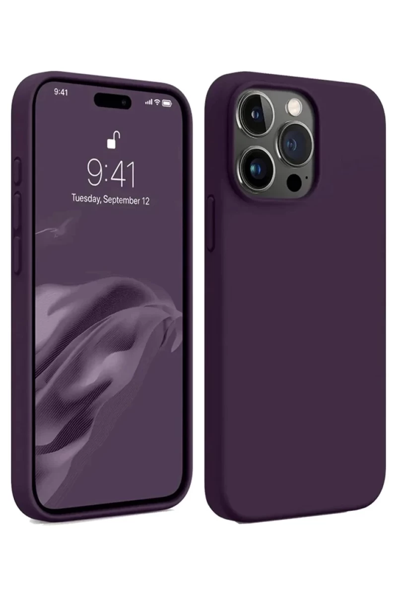 Apple iPhone 15 Pro Max Uyumlu Kılıf First Silikon - Mürdüm