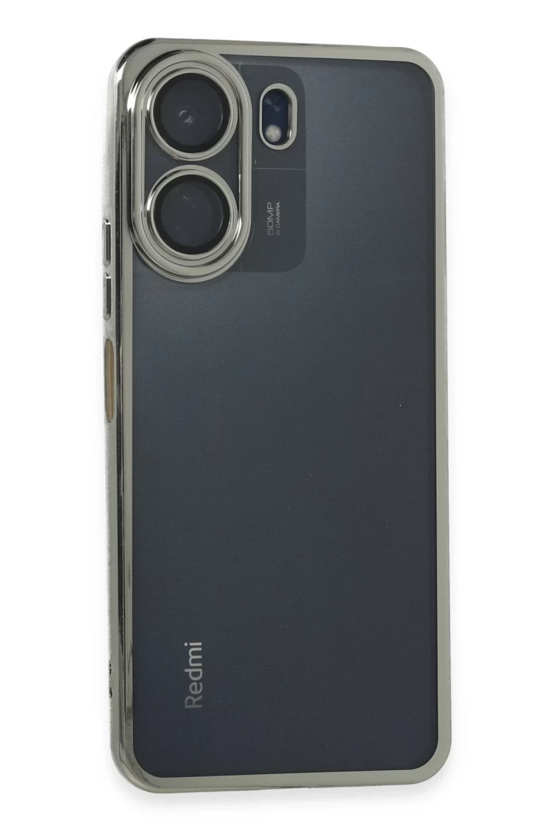 Xiaomi Redmi 13C Uyumlu Kılıf Lensli Silikon - Gümüş