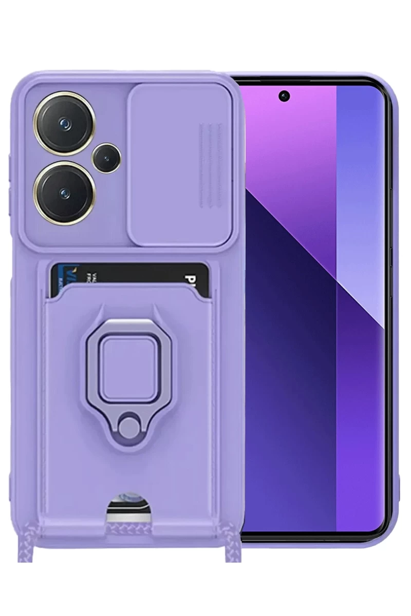 Xiaomi Redmi Note 13 Pro Plus Uyumlu Kılıf Zuma Kartvizitli Yüzüklü Silikon - Lila