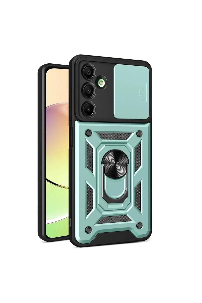 Samsung Galaxy A16 5G Uyumlu Kılıf Pars Lens Yüzüklü Silikon - Yeşil