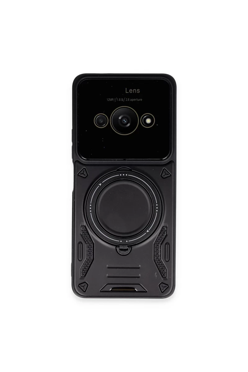 Xiaomi Poco C61 Uyumlu Kılıf Joy Lens Standlı Kapak - Siyah
