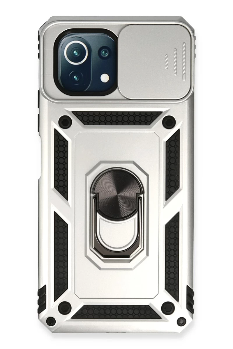 Xiaomi Mİ 11 Lite Uyumlu Kılıf Pars Lens Yüzüklü Silikon - Gümüş
