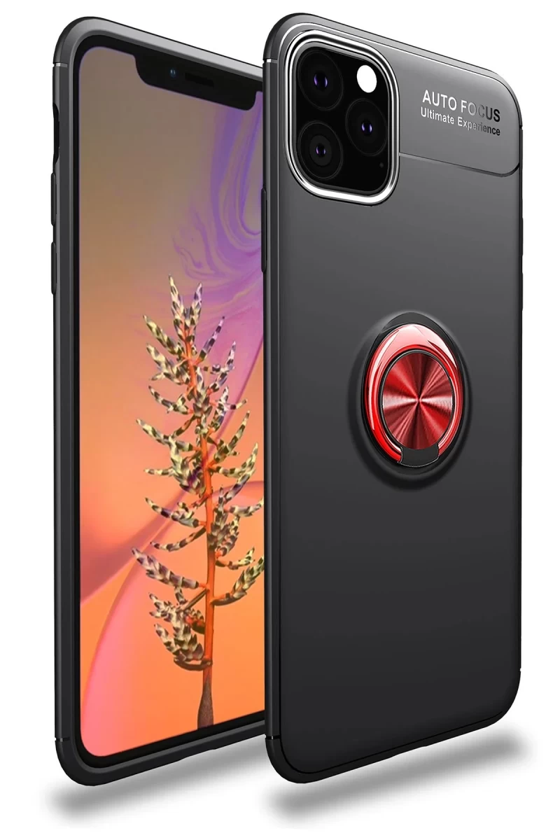 Apple iPhone 11 Pro Uyumlu Kılıf Range Yüzüklü Silikon - Siyah-Kırmızı