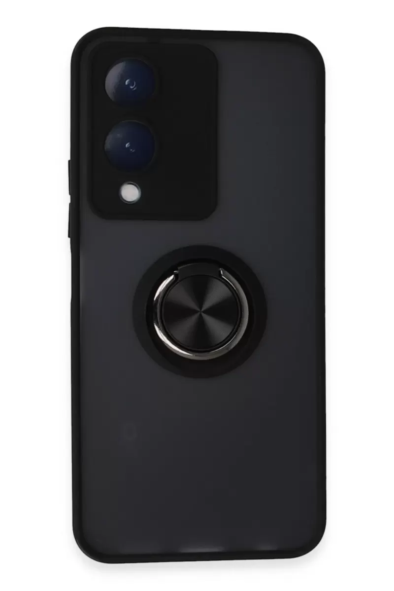 Vivo Y17S Uyumlu Kılıf Montreal Yüzüklü Silikon Kapak - Siyah