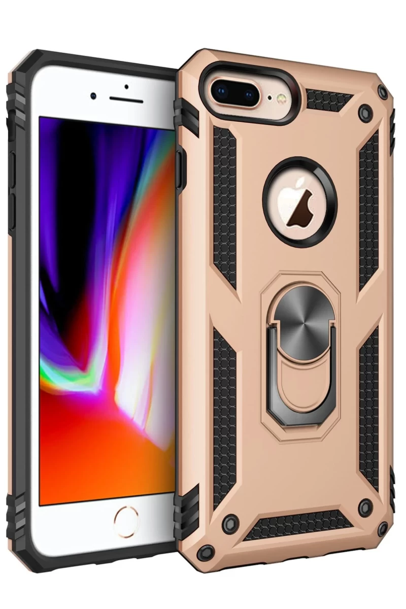 Apple iPhone 7 Plus Uyumlu Kılıf Sofya Yüzüklü Silikon Kapak - Gold