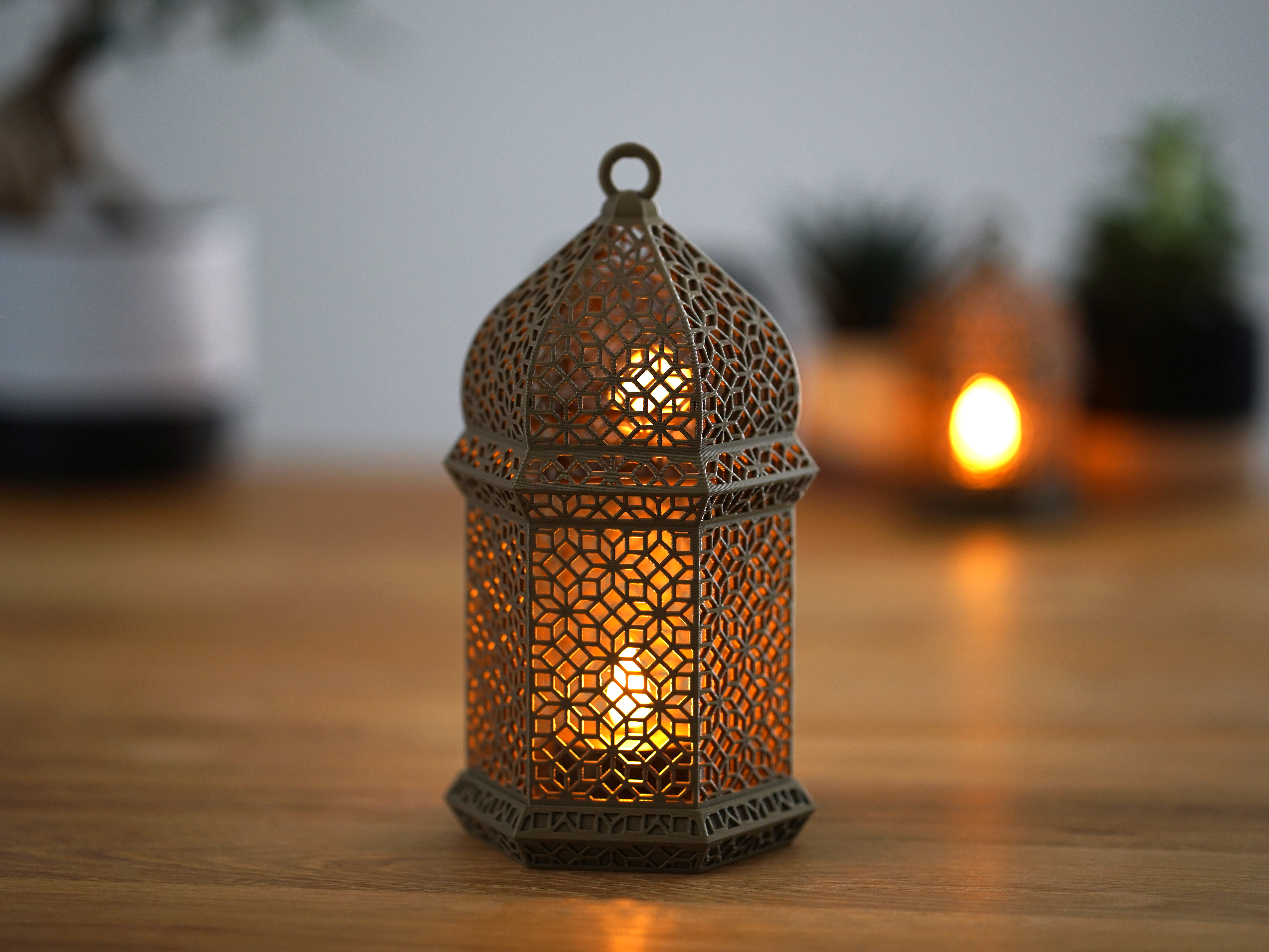 Arap Geometrik Desenli Fener LED Lamba ve Tealight Mumluk Dekoratif Aydınlatma