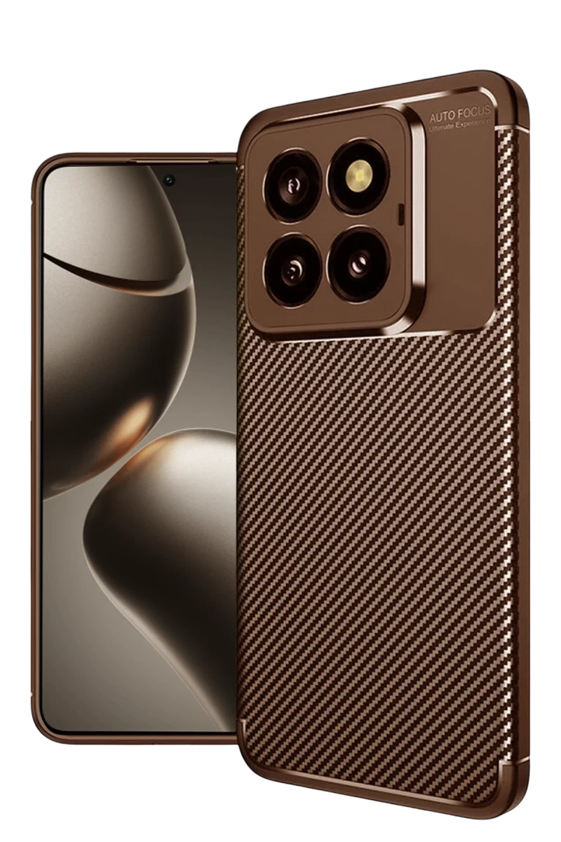 Xiaomi Mi 14T Pro Uyumlu Kılıf Auto Focus Karbon Kapak - Kahverengi