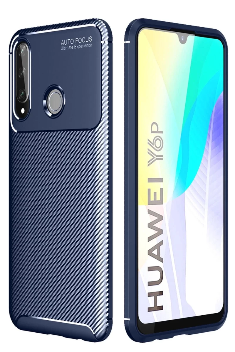 Huawei Y6P Uyumlu Kılıf Auto Focus Karbon Kapak - Lacivert