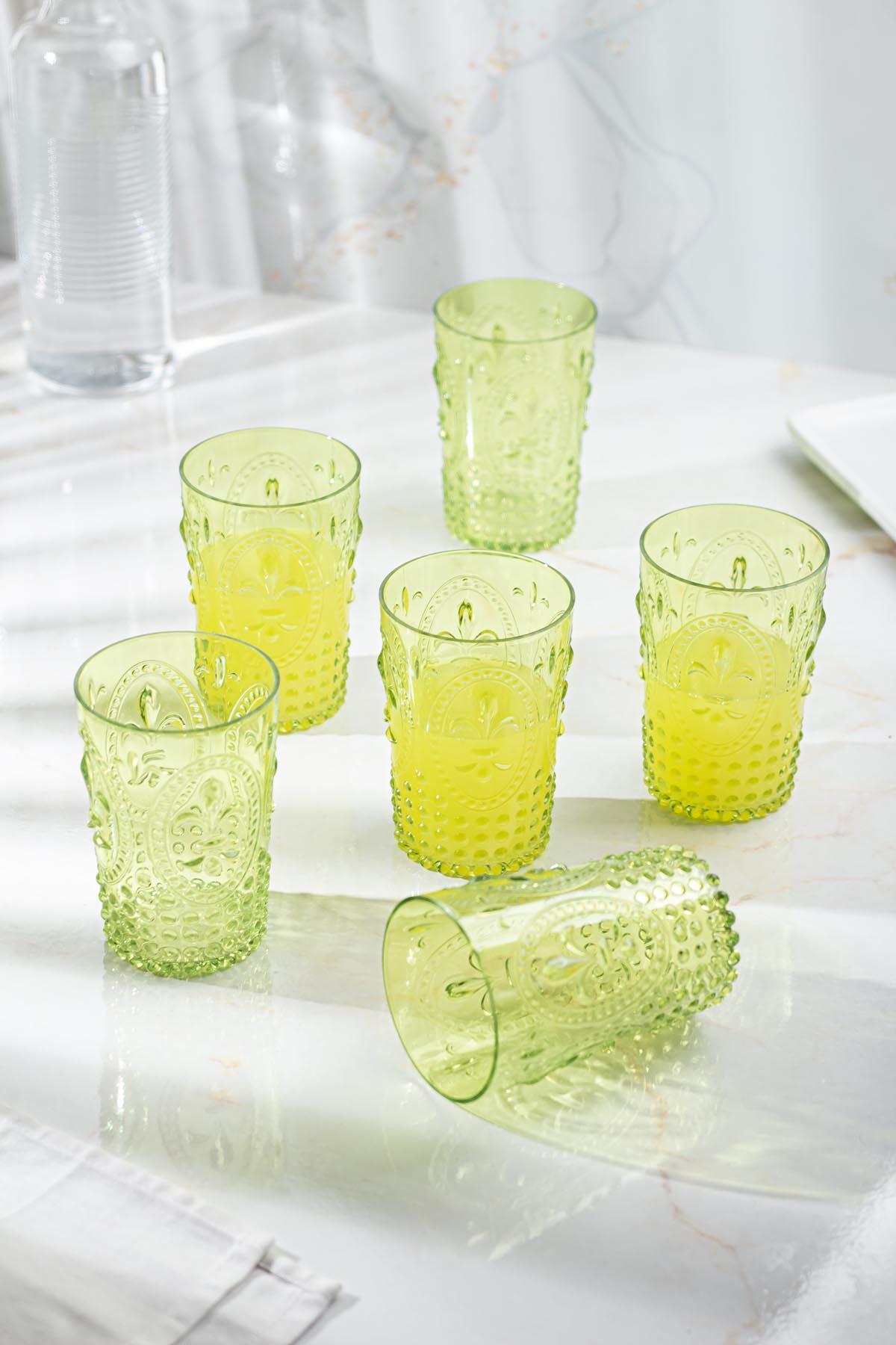 Akrilik Yeşil Tekli Kısa Bardak &amp; Su Meşrubat Kahve Yanı Bardağı 400 ml ( Cam Değildir )