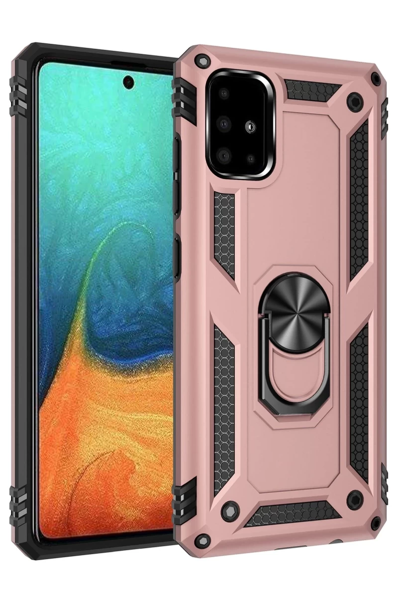 Samsung Galaxy A71 Uyumlu Kılıf Sofya Yüzüklü Silikon Kapak - Rose