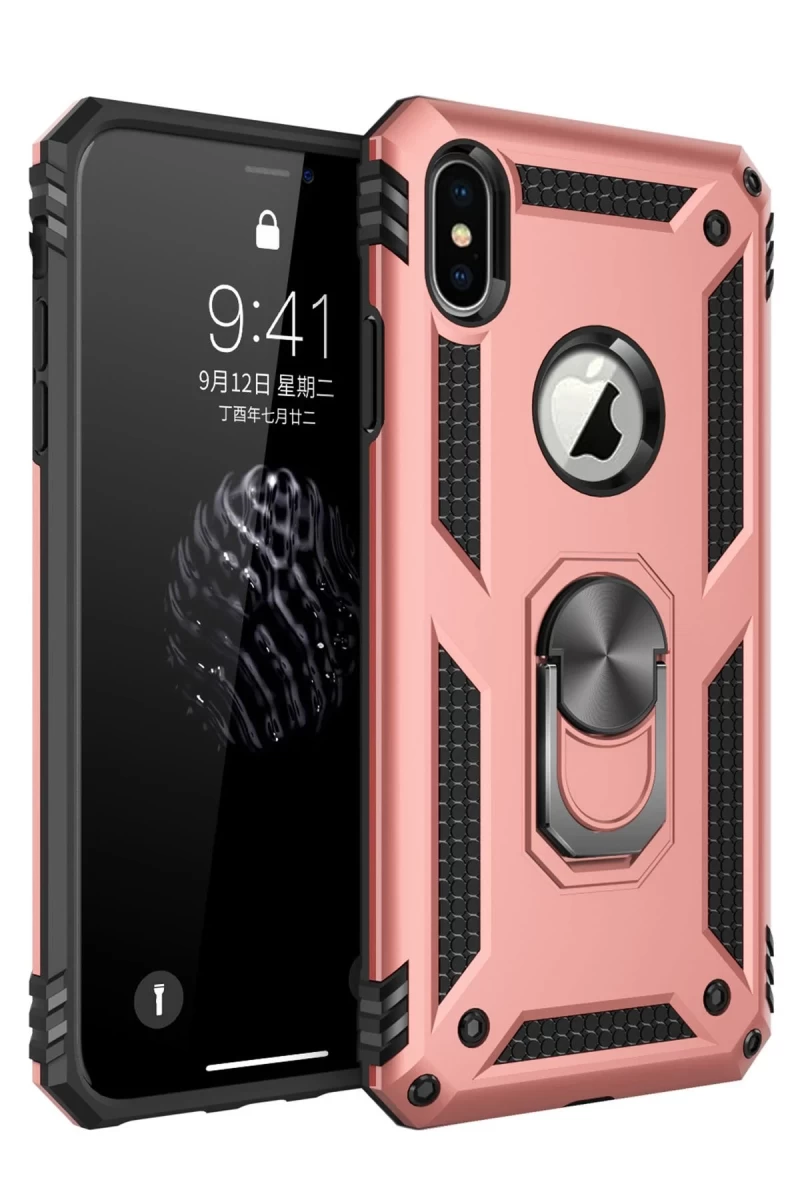 Apple iPhone XS Max Uyumlu Kılıf Sofya Yüzüklü Silikon Kapak - Rose