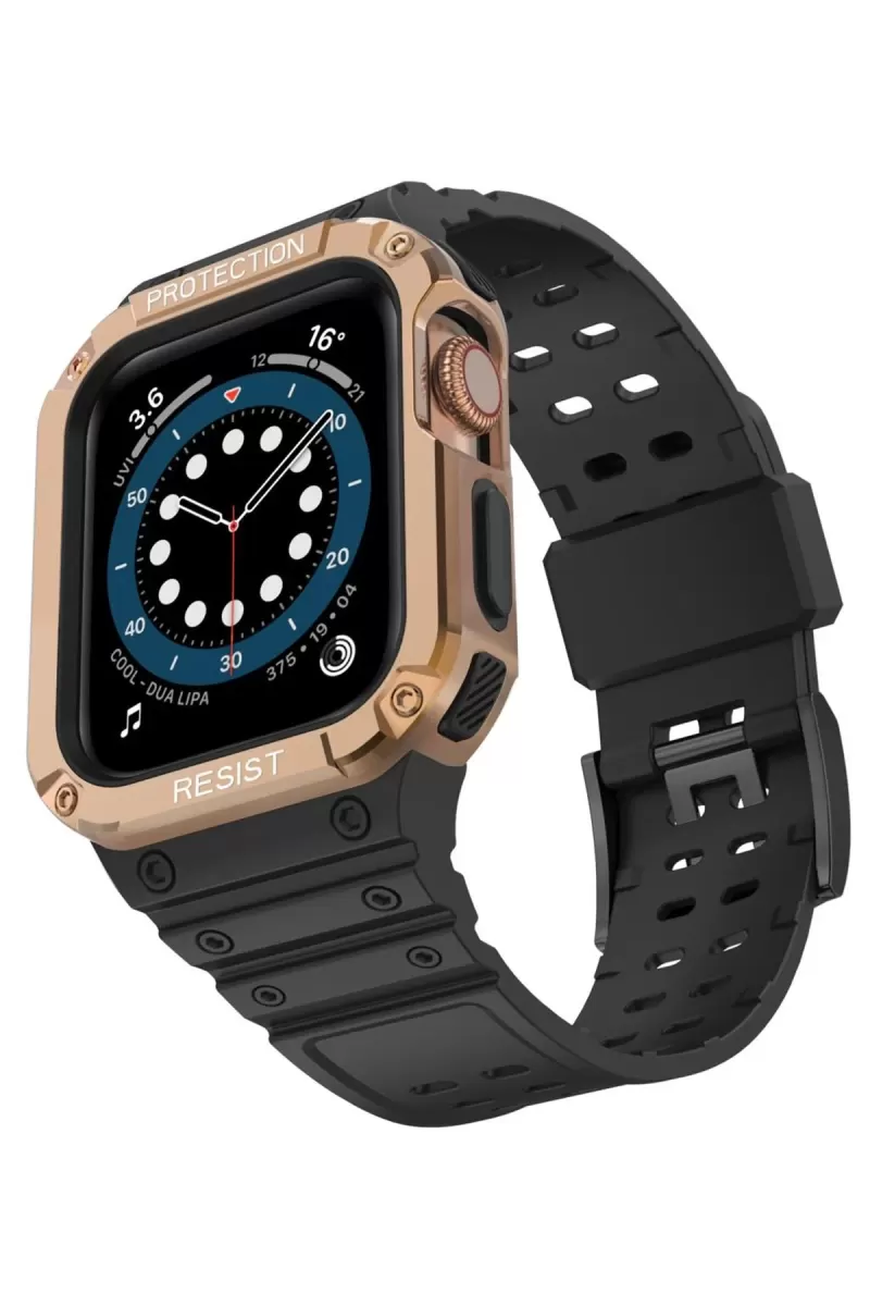 Apple Watch 42mm Uyumlu KR401 Silikon Kordon - Siyah-Rose