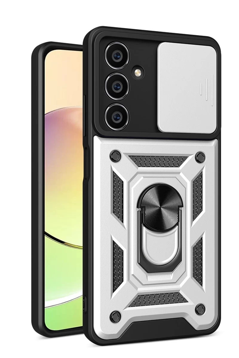Samsung Galaxy A25 5G Uyumlu Kılıf Pars Lens Yüzüklü Silikon - Gümüş