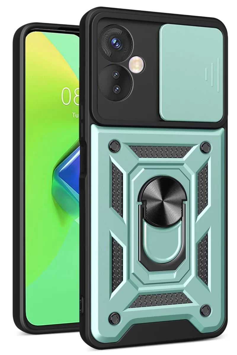 İnfinix Hot 30 4G Uyumlu Kılıf Pars Lens Yüzüklü Silikon - Yeşil