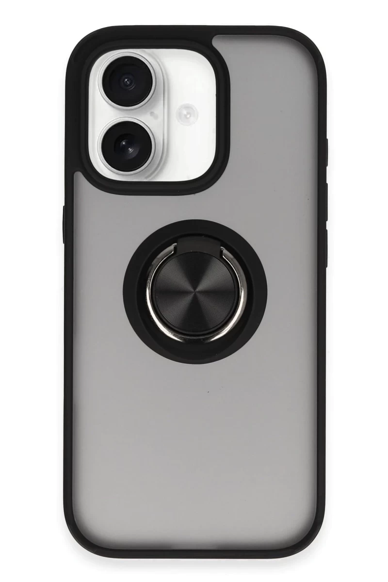 Apple iPhone 16 Uyumlu Kılıf Montreal Yüzüklü Silikon Kapak - Siyah