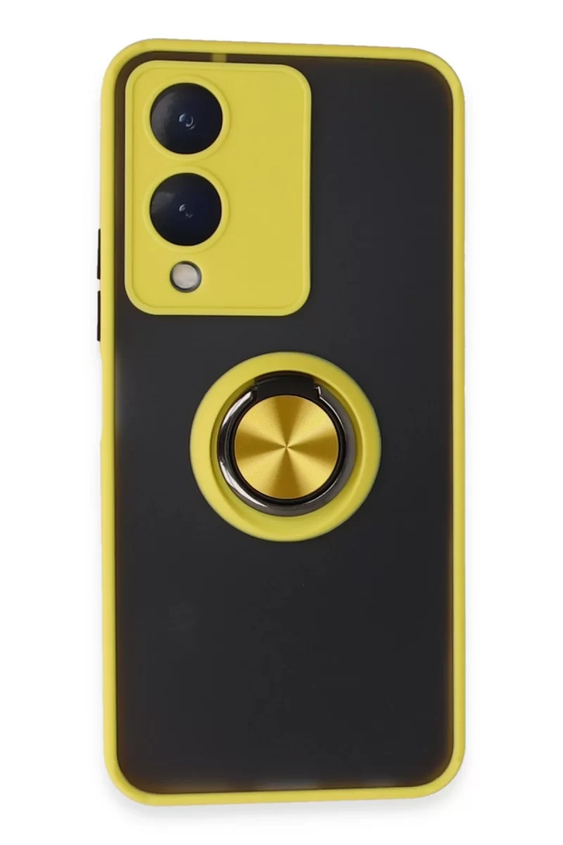 Vivo Y17S Uyumlu Kılıf Montreal Yüzüklü Silikon Kapak - Sarı
