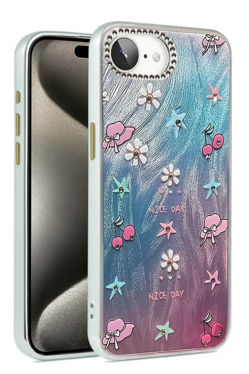 Apple iPhone 16E Uyumlu Kılıf Blade Aynalı Desenli Kapak - Desen 4