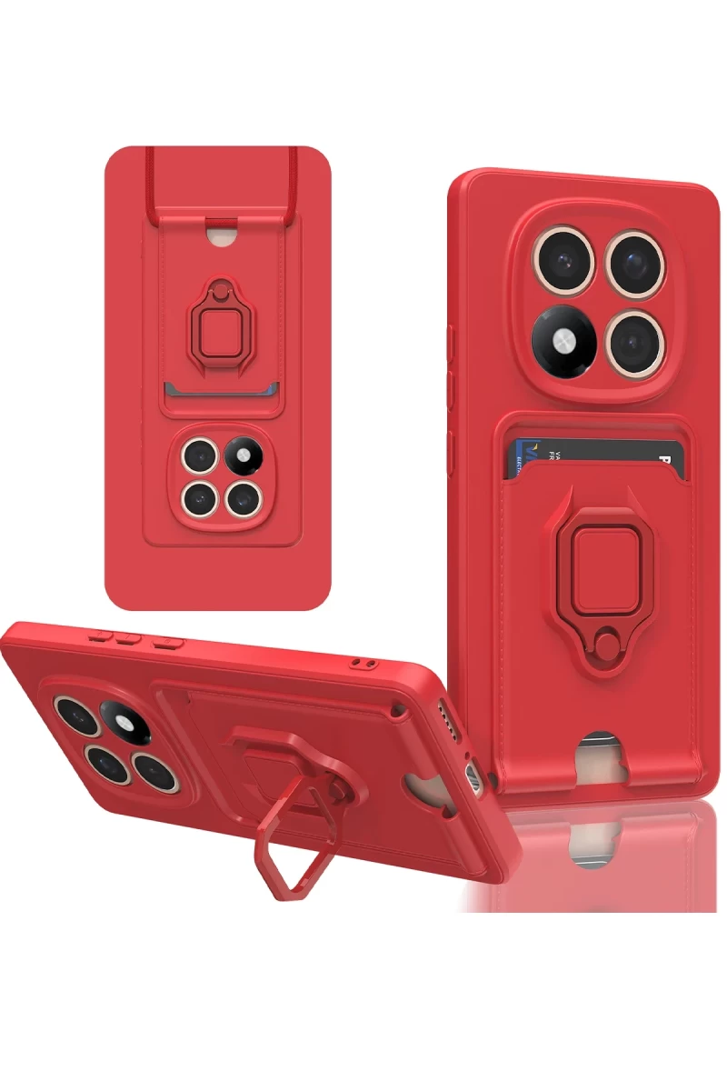 Xiaomi Redmi Note 14 Pro Plus Uyumlu Kılıf Zuma Kartvizitli Yüzüklü Silikon - Kırmızı