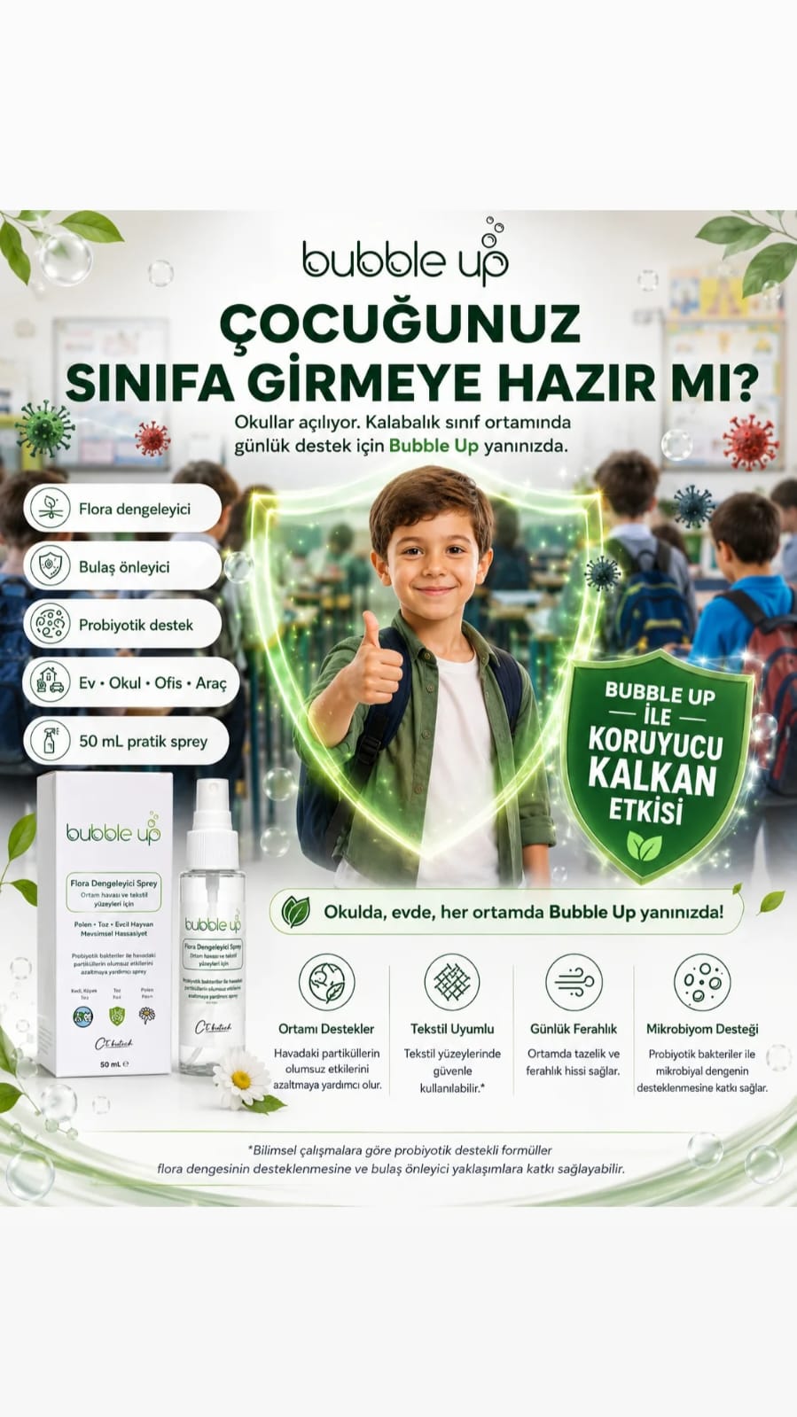 Bubble Up Okul ve Ev İçin Ortam ve Tekstil Spreyi 50 ml