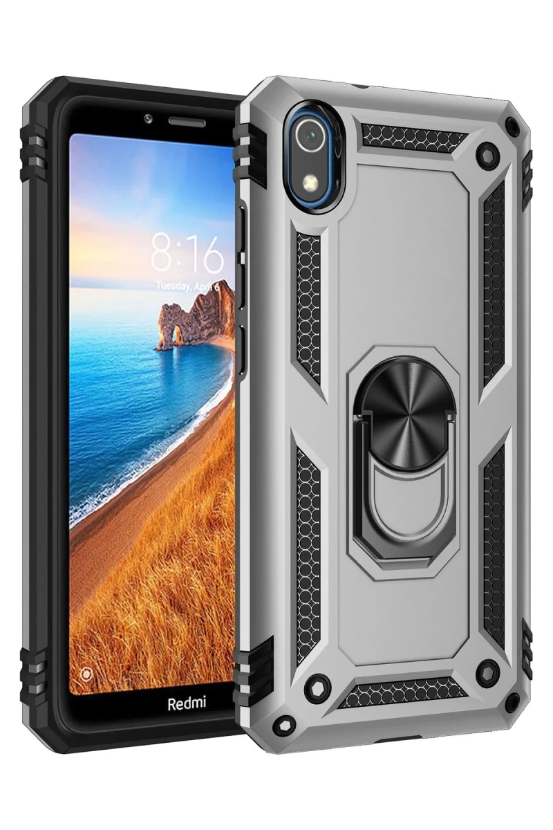 Xiaomi Redmi 7A Uyumlu Kılıf Sofya Yüzüklü Silikon Kapak - Gümüş