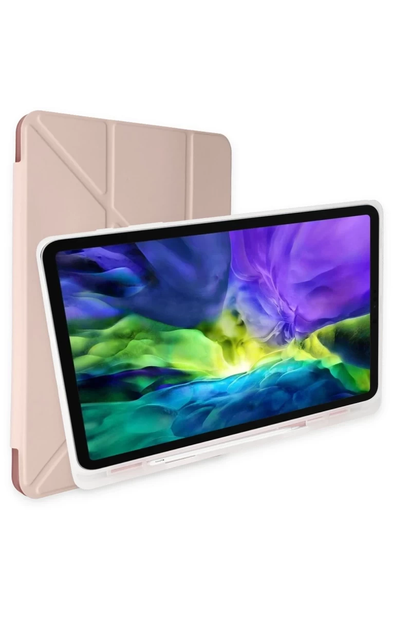 Apple iPad Pro 12.9 (2021) Kılıf Kalemlikli Mars Tablet Kılıfı - Rose Gold
