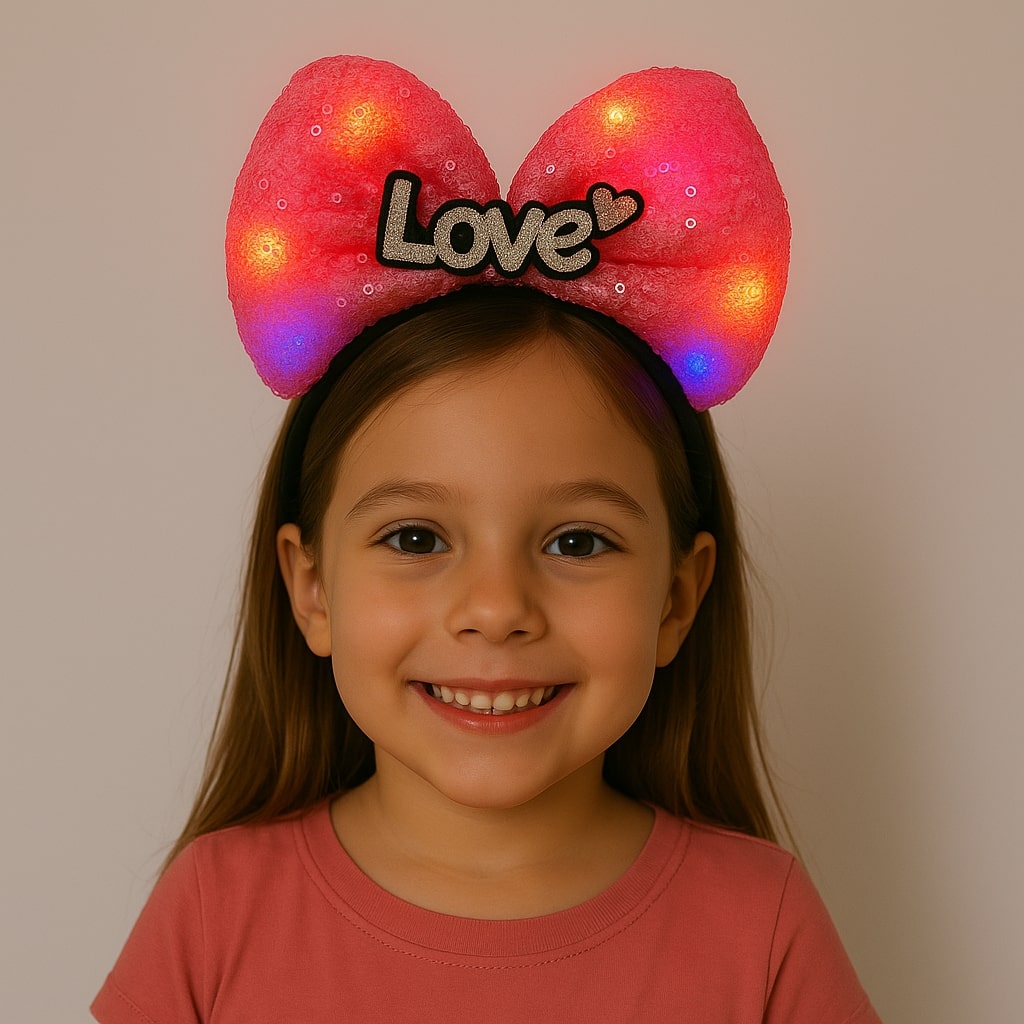 LED Işıklı Love Yazılı Fuşya Fiyonk Taç ? Kız Çocuk Parti Tacı
