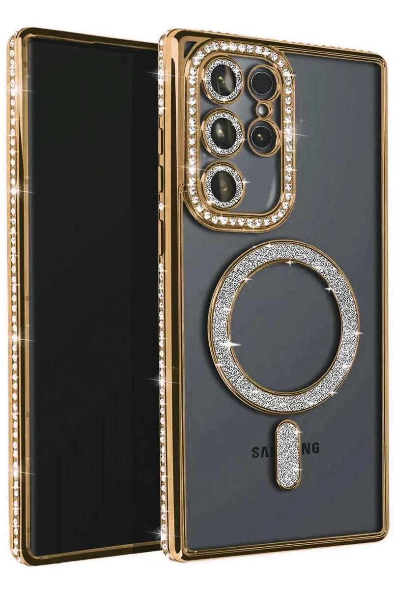 Samsung Galaxy S23 Ultra Uyumlu Joke Simli Magneticsafe Kılıf - Gold