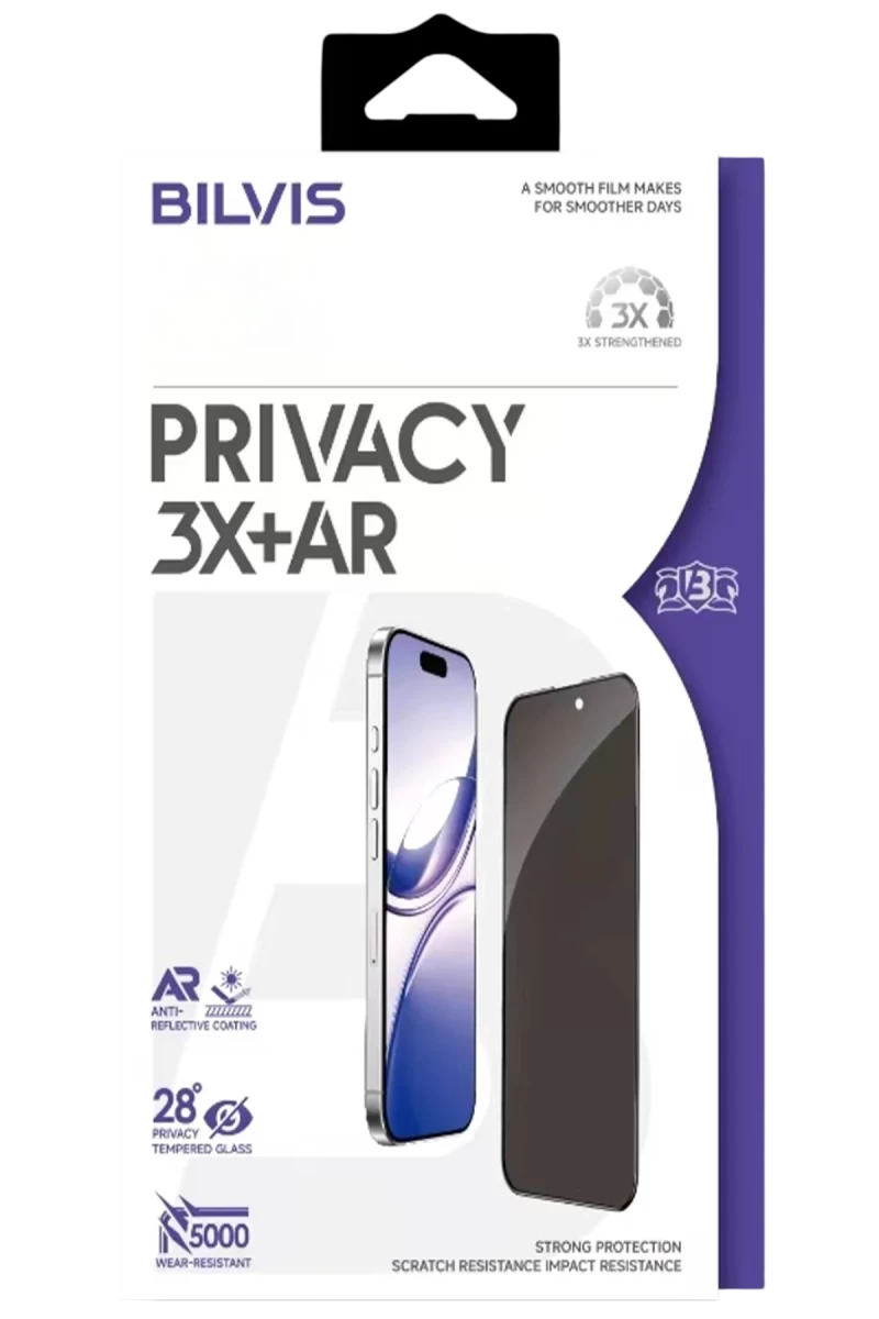 Apple iPhone 17 Pro Uyumlu Bilvis 3X AR Hayalet Cam Ekran Koruyucu - Siyah