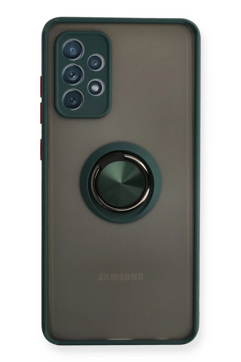 Samsung Galaxy A72 Uyumlu Kılıf Montreal Yüzüklü Silikon Kapak - Yeşil