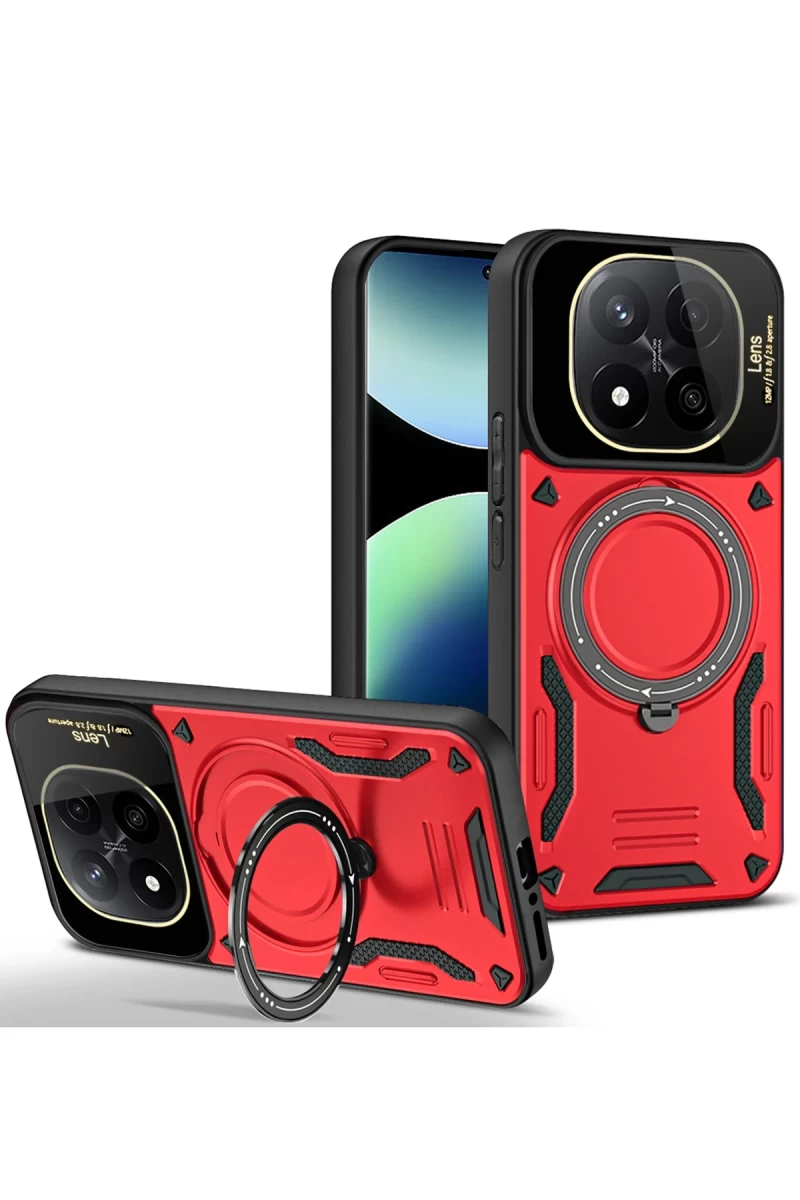Xiaomi Redmi Note 14 Pro 5G Uyumlu Kılıf Joy Lens Standlı Kapak - Kırmızı