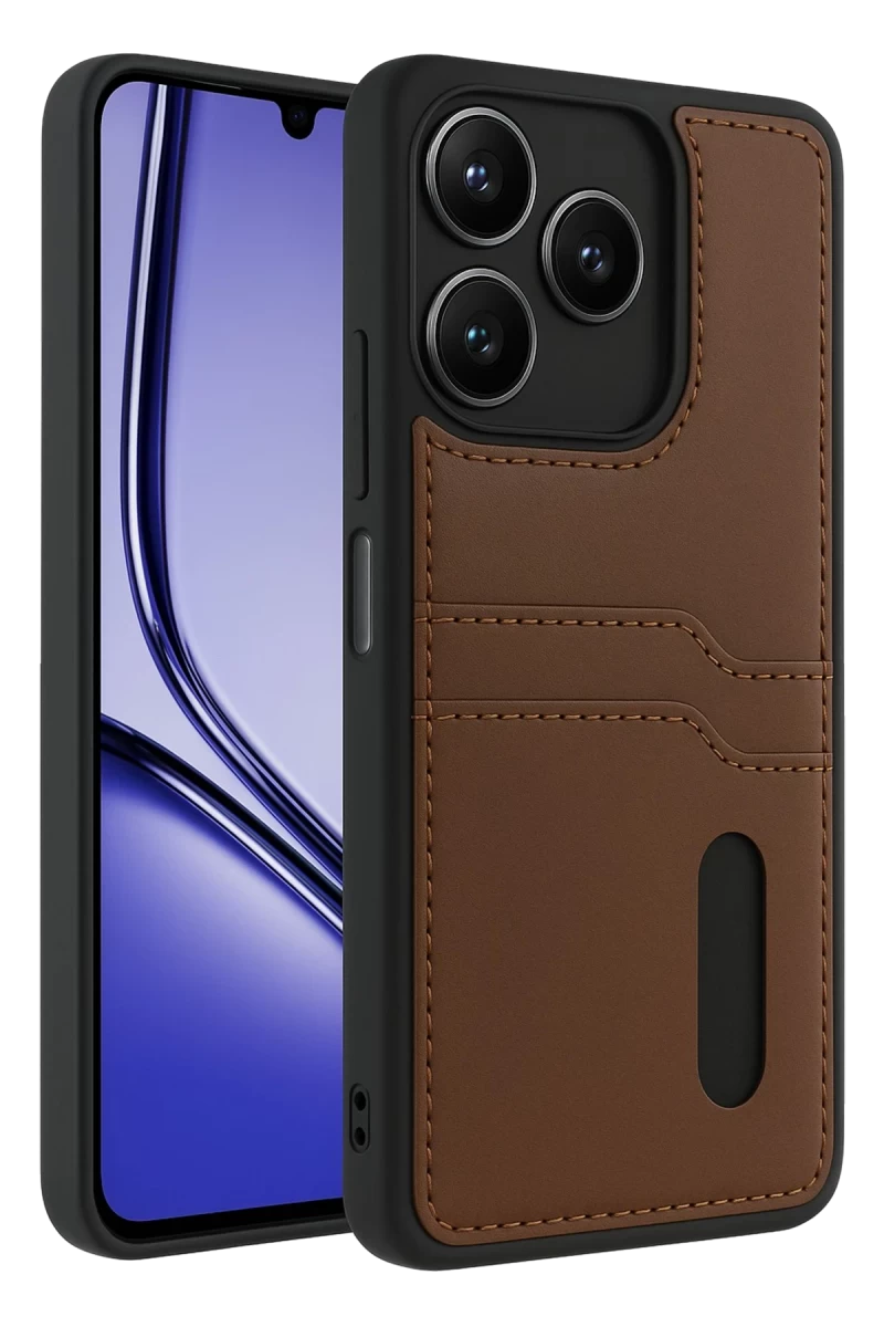Realme Note 50 4G Uyumlu Kılıf Sara Kartvizitli Deri Kılıf - Taba