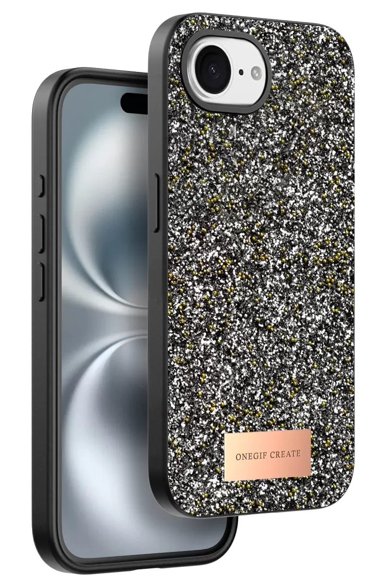 Onegif Apple iPhone 16E Uyumlu Bright Simli Kapak - Gümüş