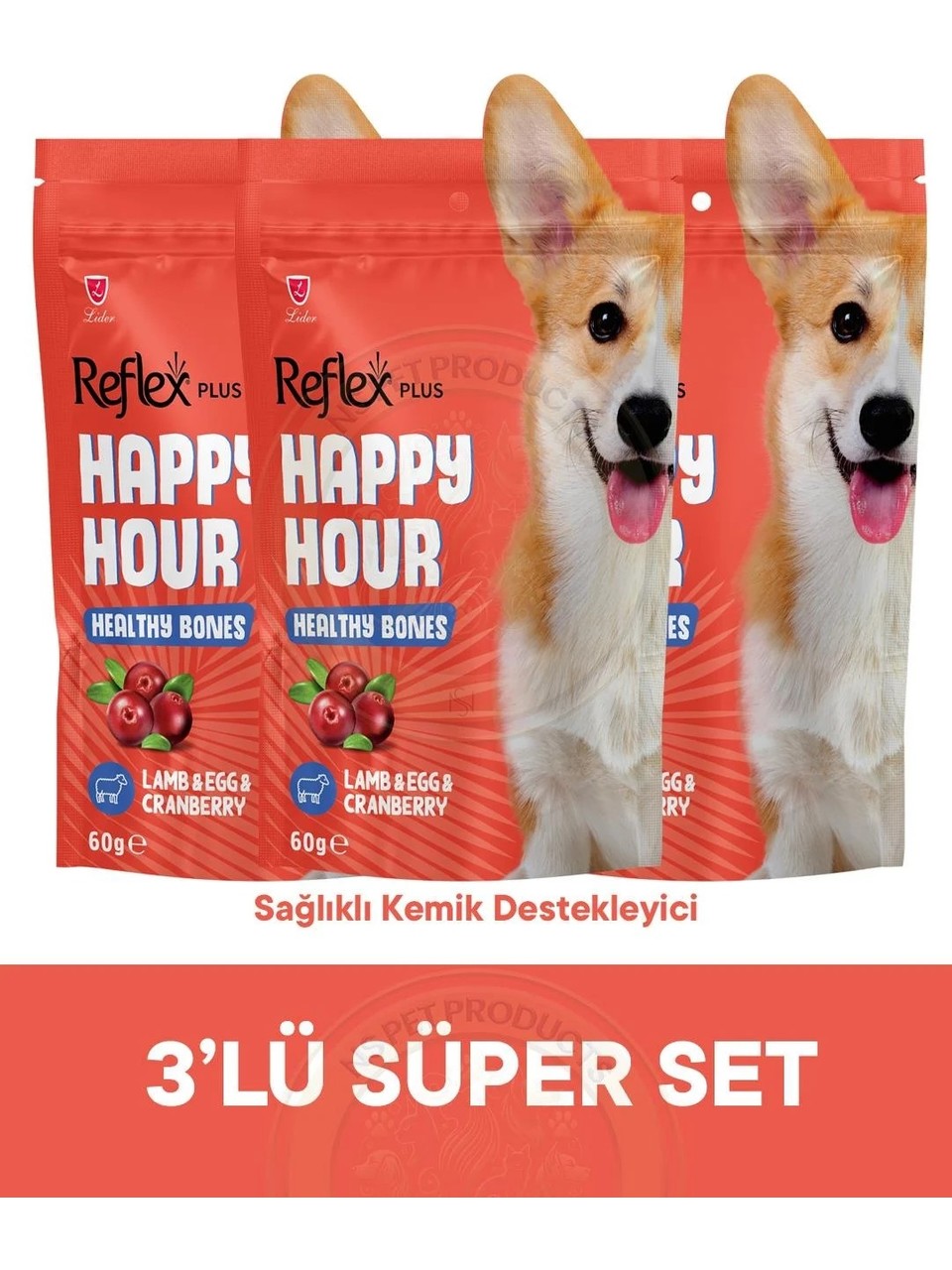 Reflex Plus Happy Hour Healty Bones - Sağlıklı Kemikler için Destekleyici Köpek Ödül Maması Seti 3x60 gr