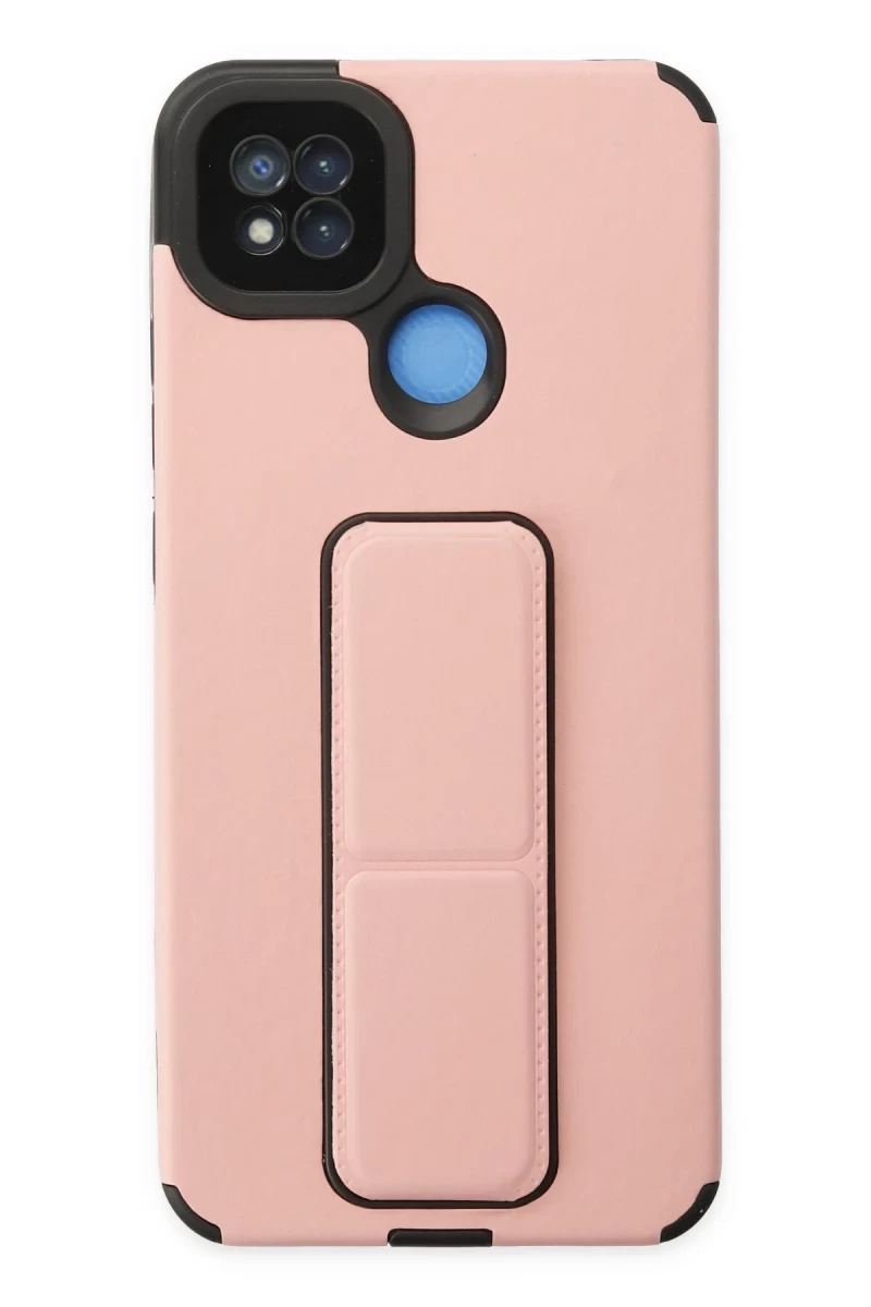 Xiaomi Redmi 9C Uyumlu Kılıf Mega Standlı Silikon - Pudra