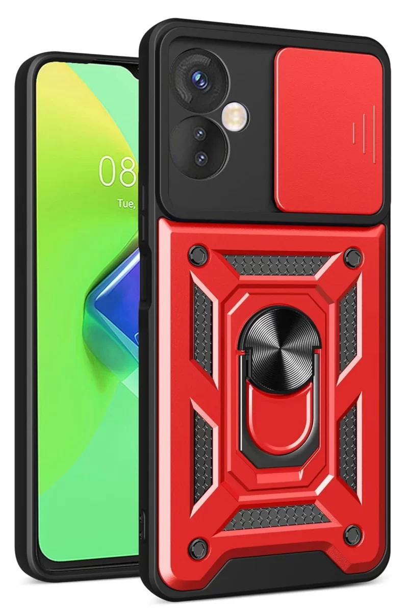 İnfinix Hot 30 4G Uyumlu Kılıf Pars Lens Yüzüklü Silikon - Kırmızı