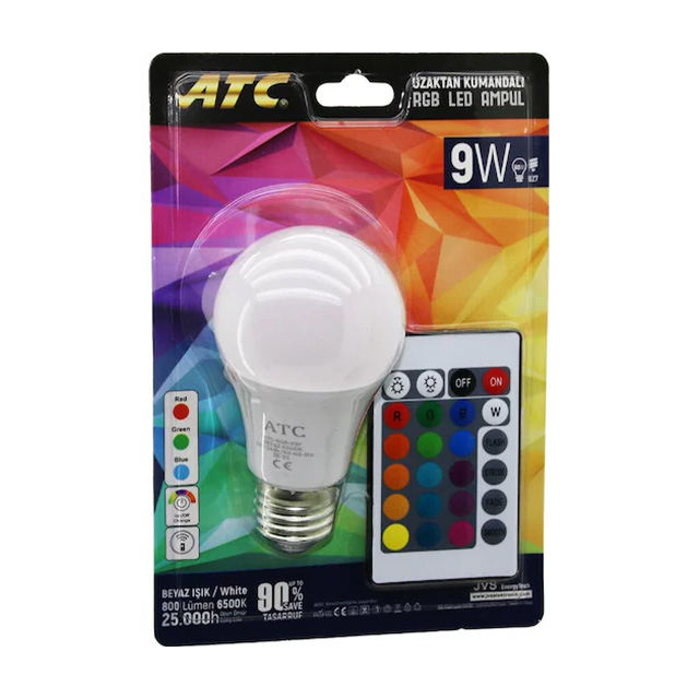 ATC 9w KUMANDALI BEYAZ+RGB LED AMPUL 1 Adet