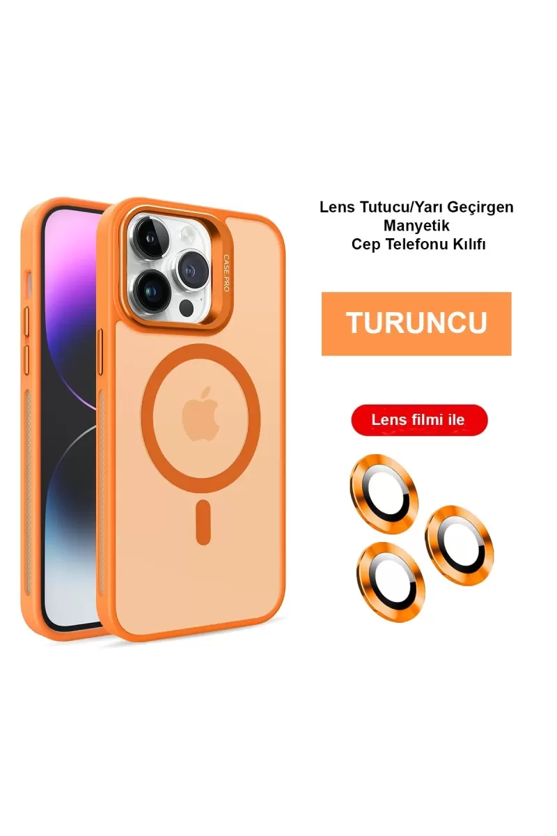 Joko Apple iPhone 14 Pro Uyumlu Kılıf Flet Lens Magsafe Kapak - Turuncu