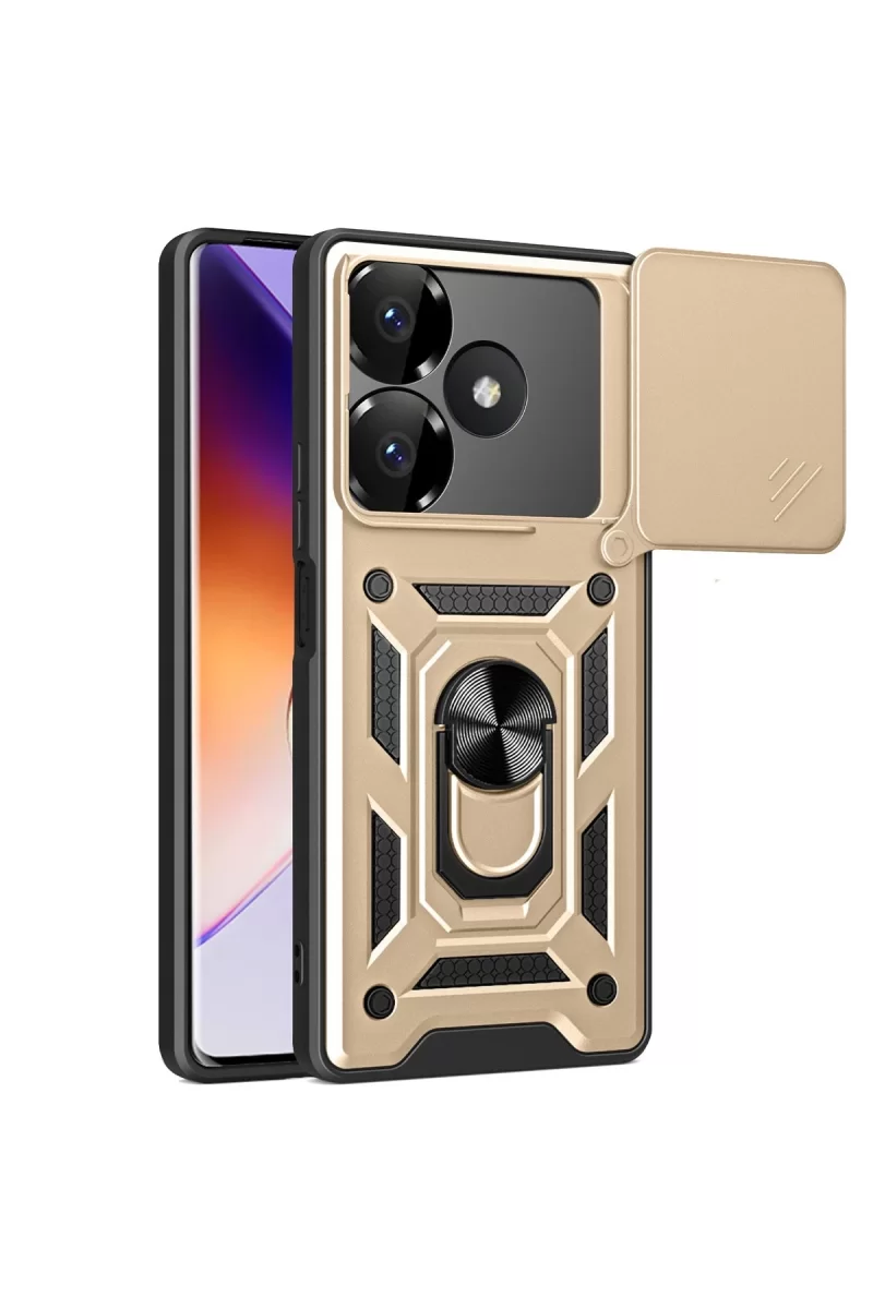 Xiaomi Redmi 13 4G Uyumlu Kılıf Pars Lens Yüzüklü Silikon - Gold