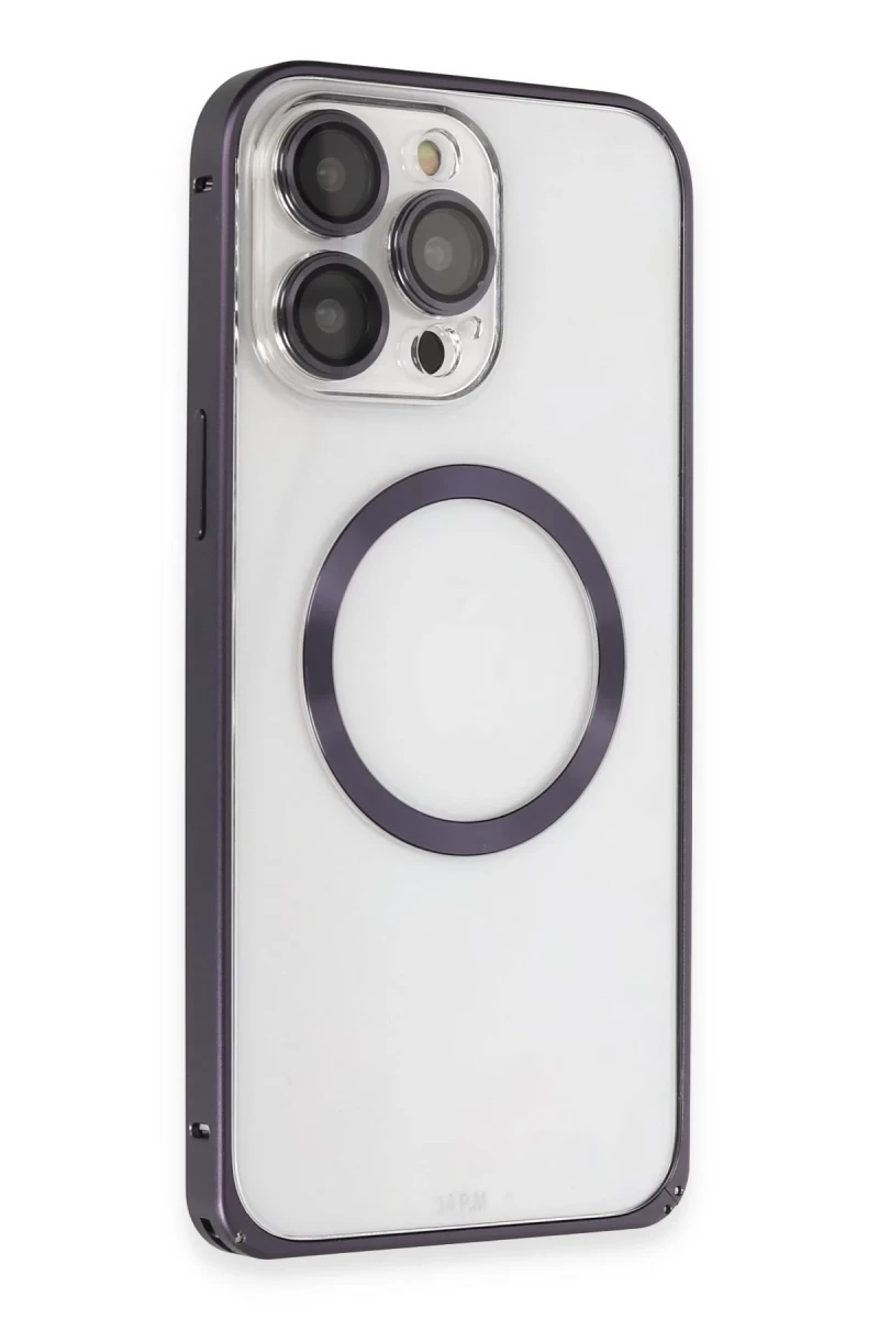 Joko Apple iPhone 14 Pro Uyumlu Kılıf Metal Bumper Magneticsafe Kapak - Derin Mor