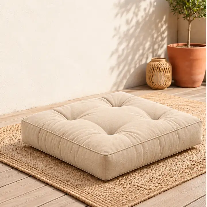 Kapitone Kare Yer Minderi · 60 × 60 × 5 cm | Krem | İç mekân