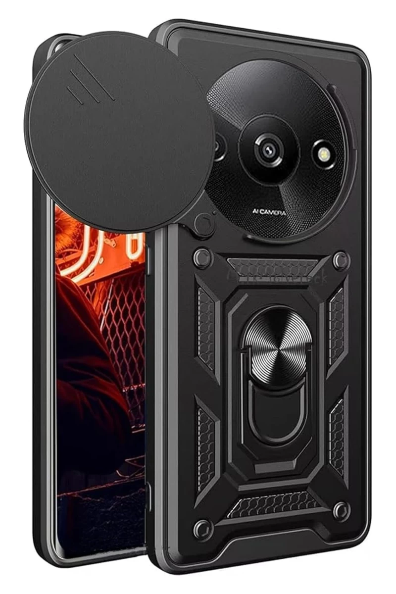 Xiaomi Redmi A3 4G Uyumlu Kılıf Pars Lens Yüzüklü Silikon - Siyah