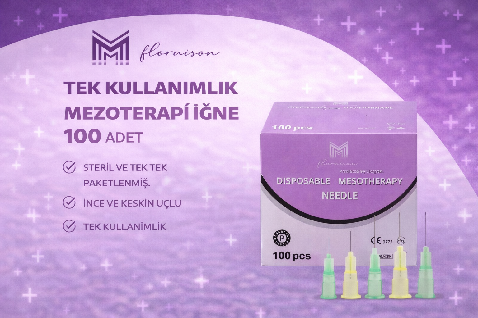 34G X 8MM Mezoterapi  Steril Enjeksiyon İğnesi 100 Adet 1 Kutu