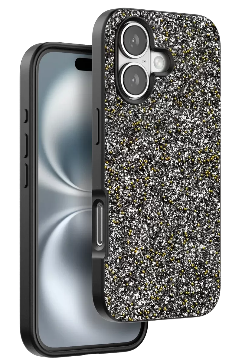 Onegif Apple iPhone 16 Plus Uyumlu Bright Simli Kapak - Gümüş