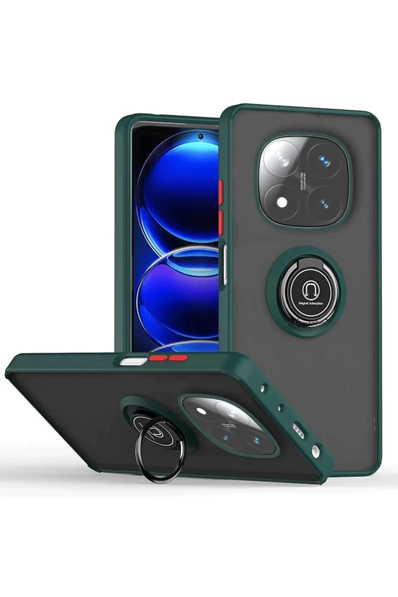 Xiaomi Redmi Note 14 Pro 5G Uyumlu Kılıf Montreal Yüzüklü Silikon Kapak - Yeşil