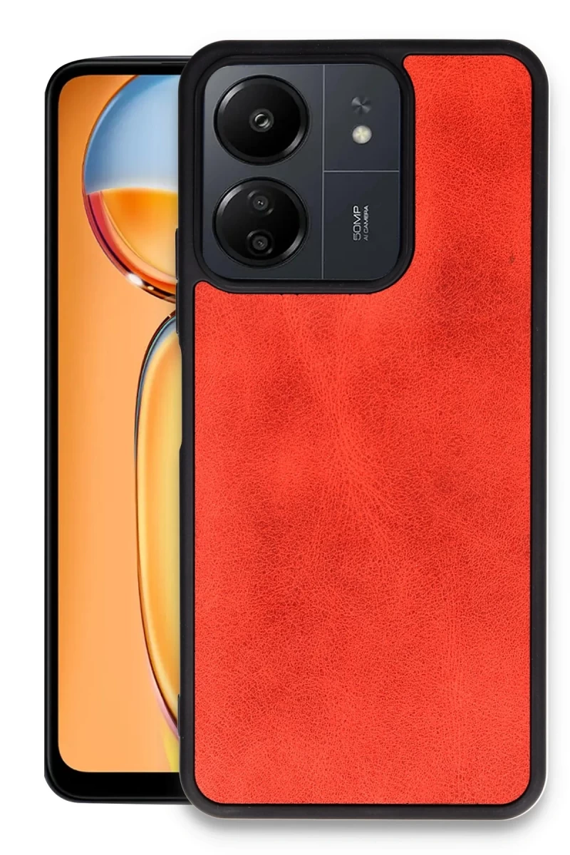 Xiaomi Redmi 13C Uyumlu Kılıf Aras Deri Kapak - Kırmızı