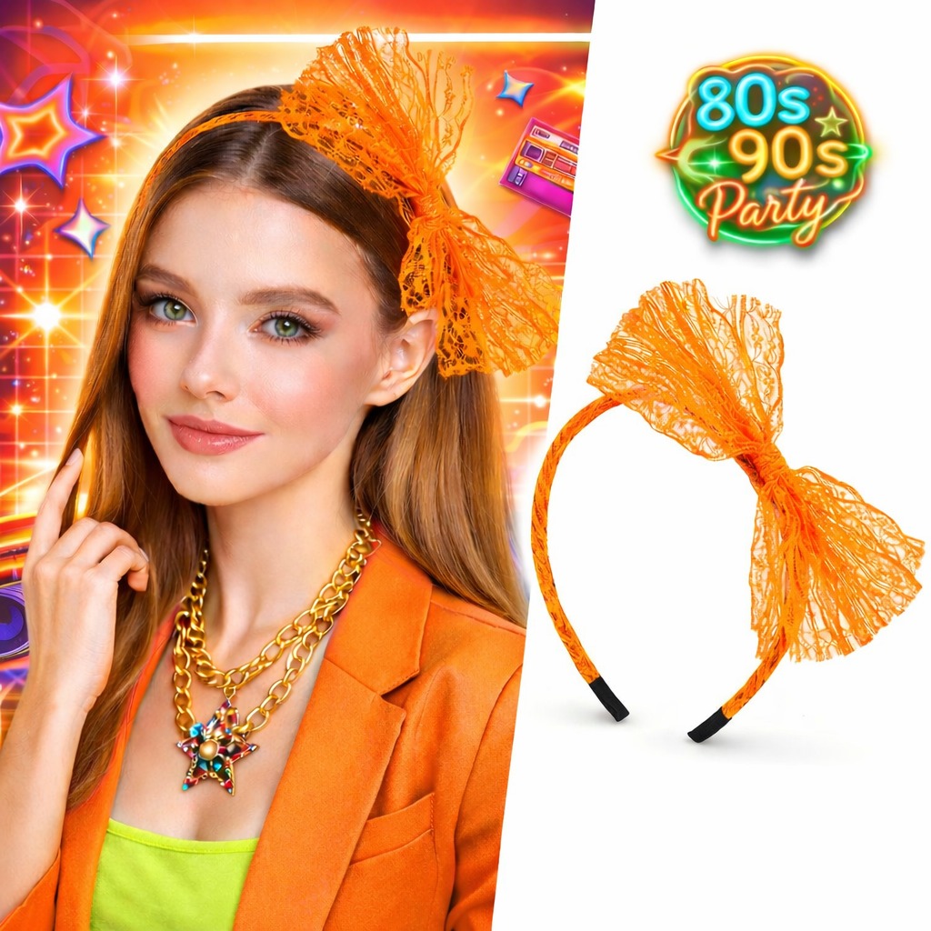 80?ler 90?lar Neon Turuncu Dantel Taç Fiyonklu