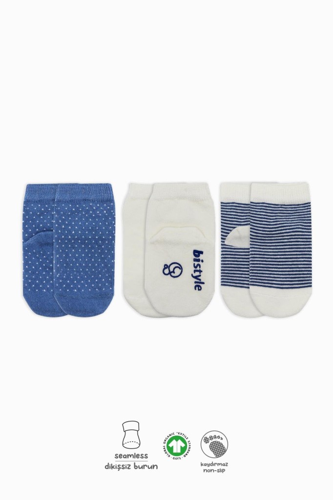NessiWorld Puanlı Kaymaz Penye Soket Çorap 3'Lü BS10108 İndigo(ADET FİYATIDIR) · Beden: 0-3 Ay · Renk: İndigo