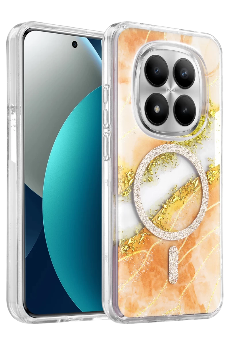 Onegif Xiaomi Redmi Note 15 Pro Plus 5G Uyumlu Lotus Simli Magsafe Kapak - Turuncu